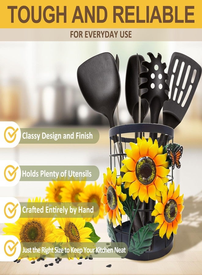 حامل أدوات المطبخ بتصميم زهرة عباد الشمس من تايسون، منظم أدوات مطبخ مزين بزهرة عباد الشمس، أدوات طهي معدنية بتصميم زهرة عباد الشمس، ديكور مطبخ ريفي، هدية مثالية لأدوات المطبخ - Image 3